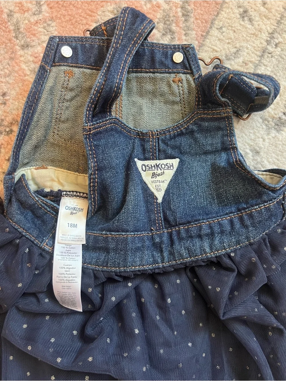 OshKosh B'gosh Navy Denim and Tulle Overall Dress